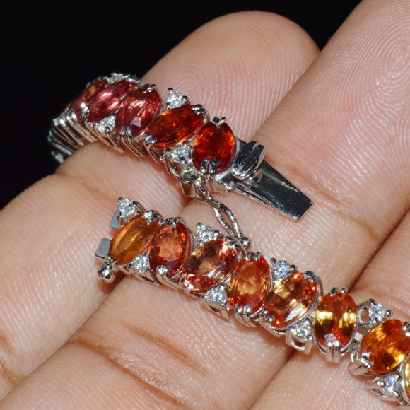 CERTIFIED NATURAL DIAMOND SUNSET GRADIENT SAPPHIRE 18K SOLID GOLD BRACELET - Picture 12 of 16